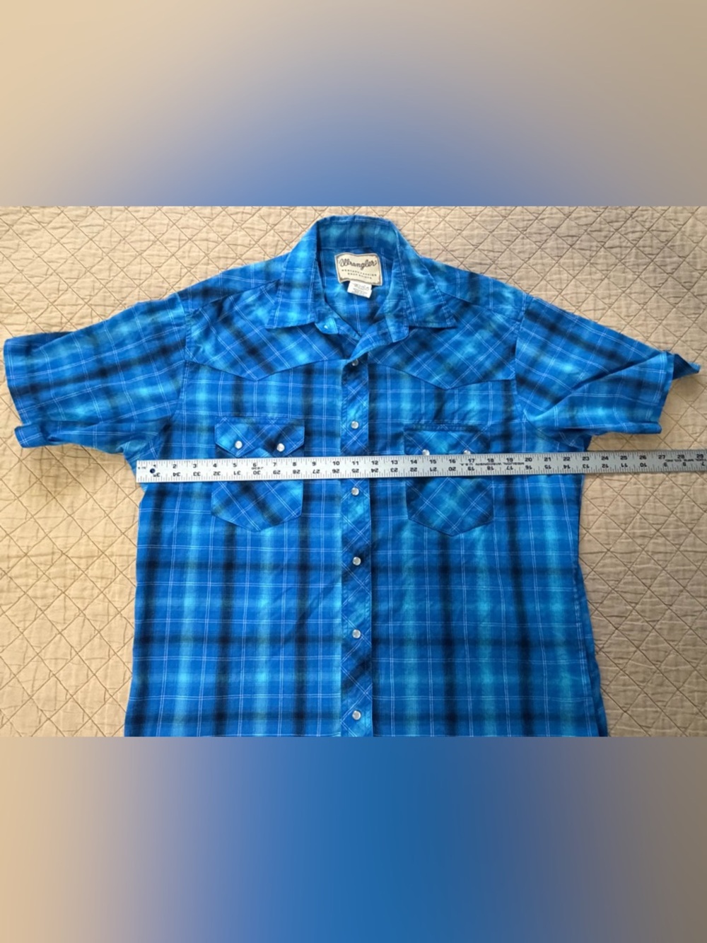Wrangler Western Shirt Mens Large Plaid Pearl Snap Short Sleeve Cowboy Rodeo - Picture 3 of 10